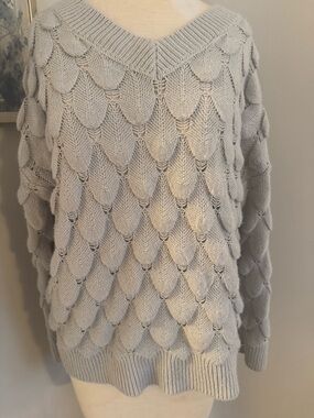 Light Grey V-Neck Textured Cable Sweater